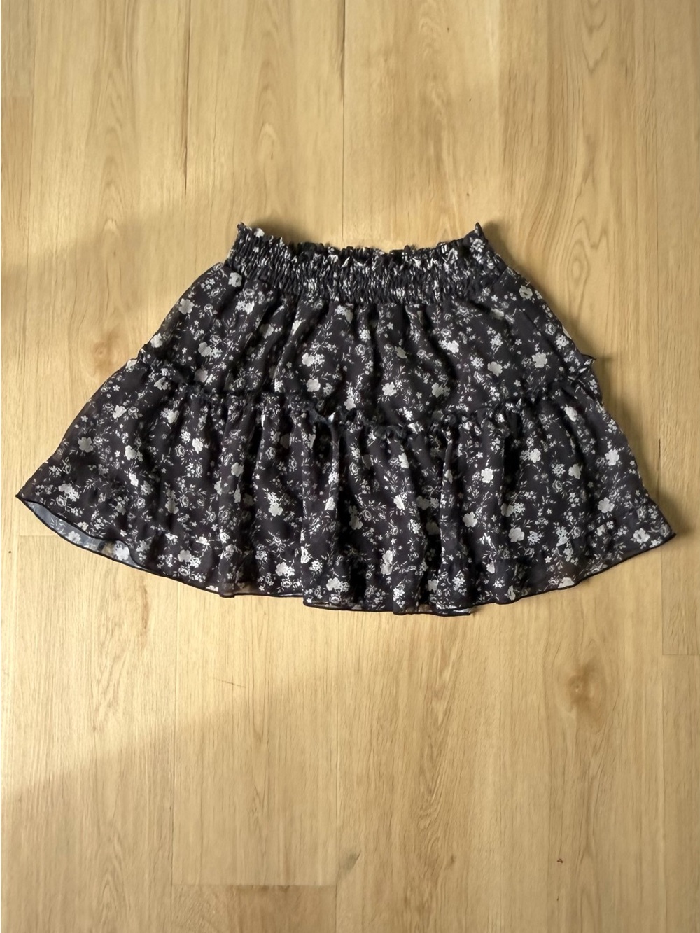 Alter’d State Floral Tiered Black Mini Skirt